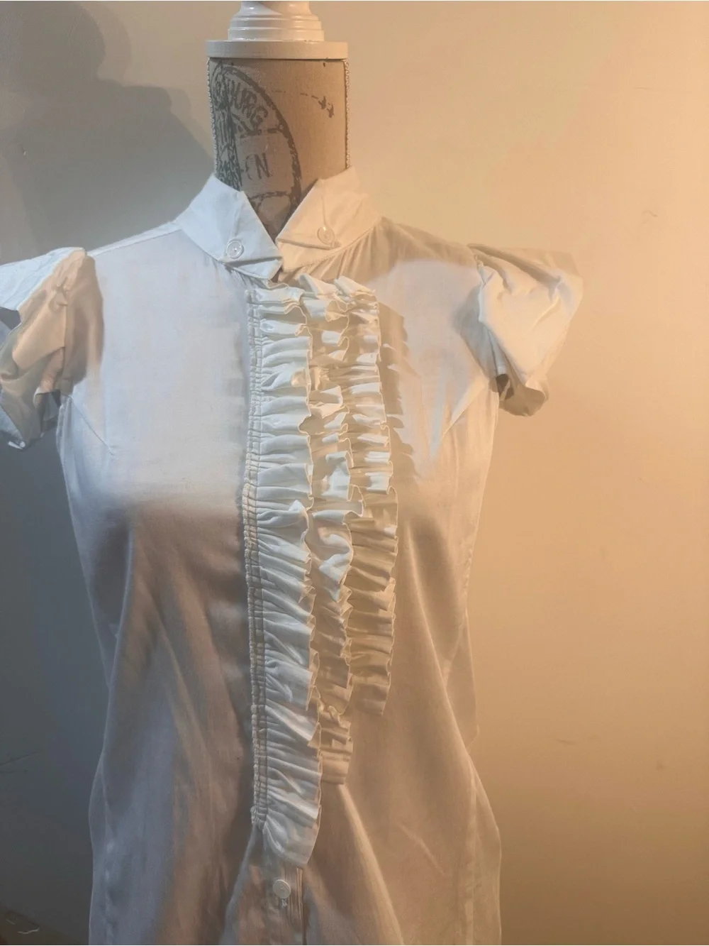 C. Luce White Ruffle-Front Cap Sleeve Blouse - Picture 2 of 12
